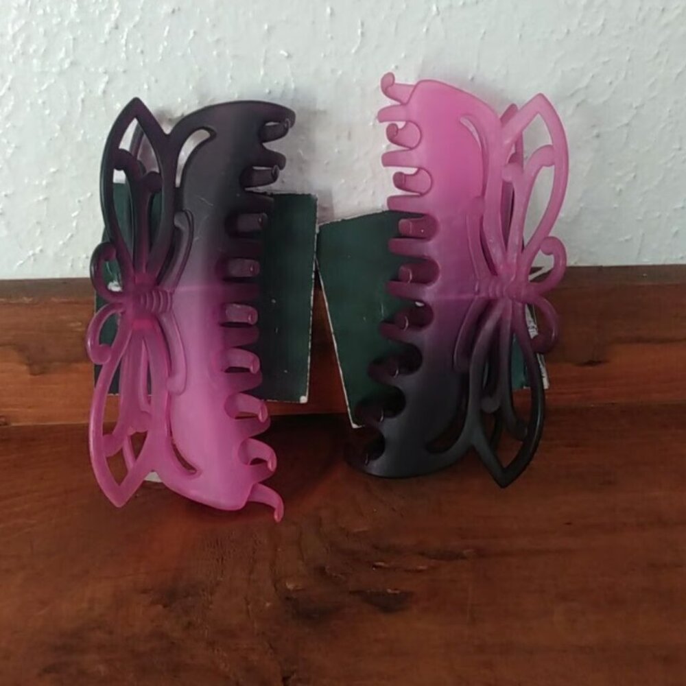 2 jumbo pink purple ombre butterfly Hair clips
